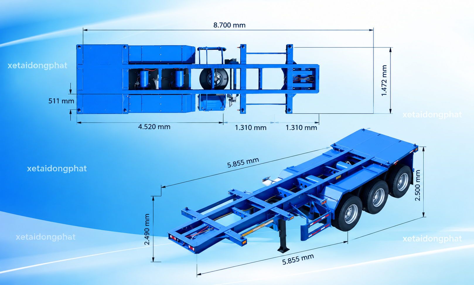 Bản vẽ kỹ thuật khung moóc xanh lam
